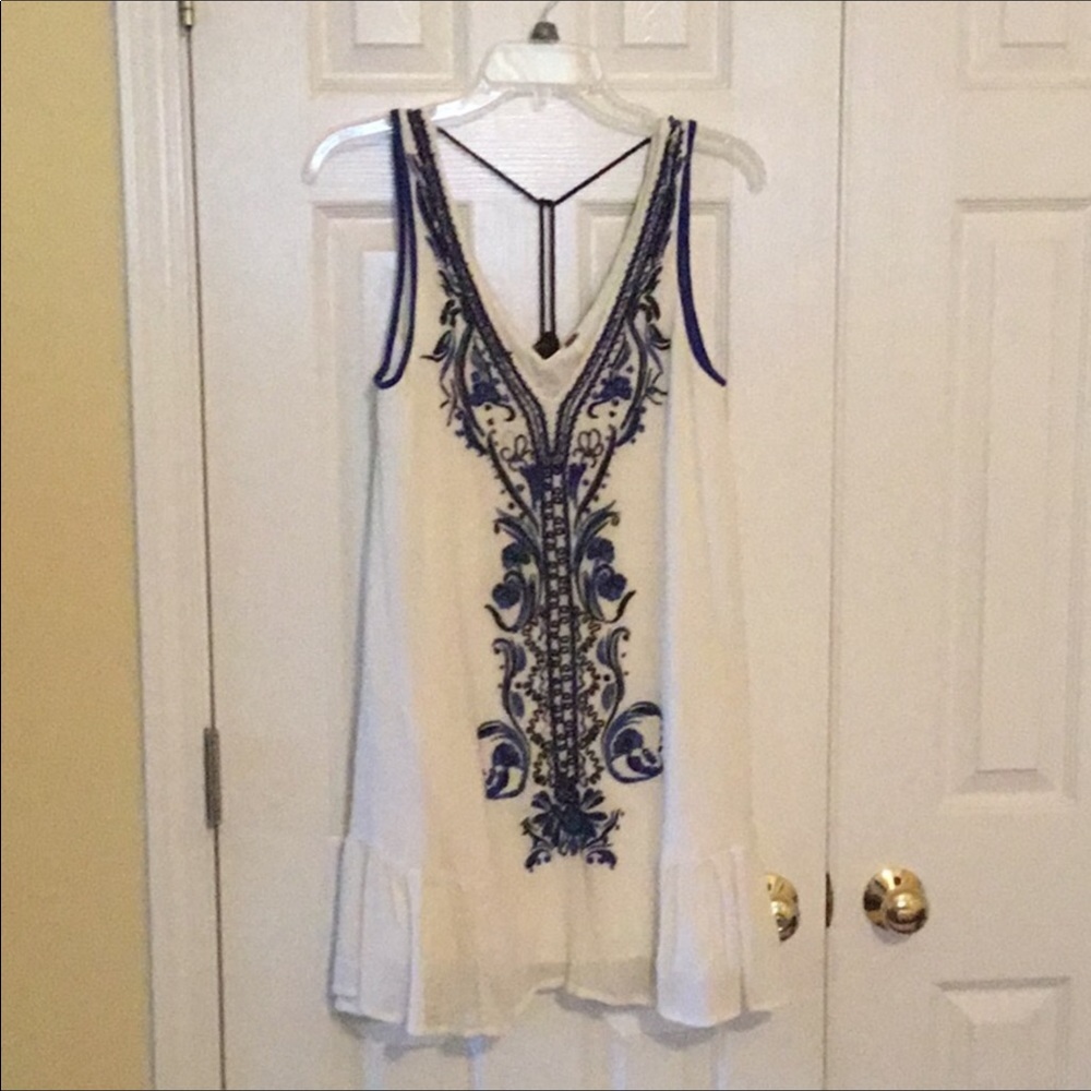 Free People Flowy Cream and Blue Dress